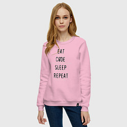 Свитшот хлопковый женский EAT CODE SLEEP REPEAT, цвет: светло-розовый — фото 2