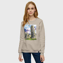 Свитшот хлопковый женский Италия Пизанская башня, цвет: миндальный — фото 2