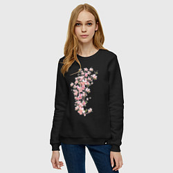 Свитшот хлопковый женский Весна Цветущая сакура Japan, цвет: черный — фото 2