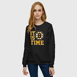 Свитшот хлопковый женский It Is Boston Bruins Time, Бостон Брюинз, цвет: черный — фото 2