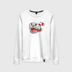 Свитшот хлопковый женский Агрессивная чашка Эмодзи Cuphead, цвет: белый