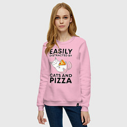 Свитшот хлопковый женский Легко отвлекаюсь на котов и пиццу, цвет: светло-розовый — фото 2