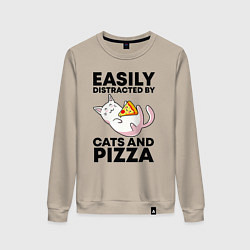 Женский свитшот Легко отвлекаюсь на котов и пиццу