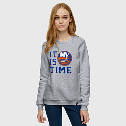 Свитшот хлопковый женский It Is New York Islanders Time Нью Йорк Айлендерс, цвет: меланж — фото 2
