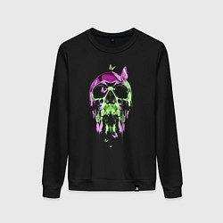 Свитшот хлопковый женский Skull & Butterfly Neon, цвет: черный