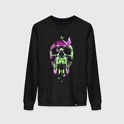 Свитшот хлопковый женский Skull & Butterfly Neon, цвет: черный