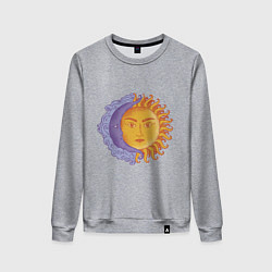 Свитшот хлопковый женский Солнца и луна с лицами, цвет: меланж