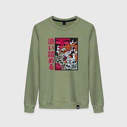 Свитшот хлопковый женский Японский тигр, цвет: авокадо