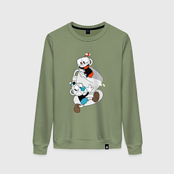 Свитшот хлопковый женский Чашки Cuphead, цвет: авокадо