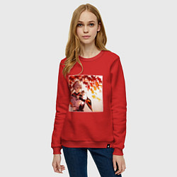 Свитшот хлопковый женский Каэдэхара Кадзуха с котенком Геншин Импакт, цвет: красный — фото 2