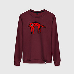 Свитшот хлопковый женский Прикольный красный кот, цвет: меланж-бордовый