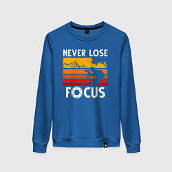 Свитшот хлопковый женский Never lose focus, цвет: синий