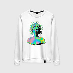 Свитшот хлопковый женский Gorgon Medusa Vaporwave Neon, цвет: белый