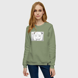 Свитшот хлопковый женский Spy Family Heh Семья Шпиона, цвет: авокадо — фото 2