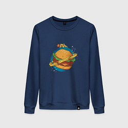 Свитшот хлопковый женский Бургер Планета Planet Burger, цвет: тёмно-синий