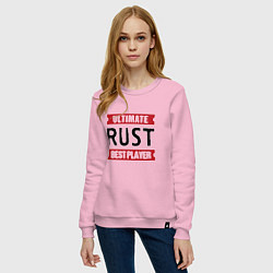 Свитшот хлопковый женский Rust: таблички Ultimate и Best Player, цвет: светло-розовый — фото 2