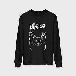 Свитшот хлопковый женский Blink 182 Рок кот, цвет: черный
