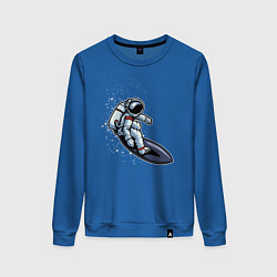 Свитшот хлопковый женский Космонавт на серфинге, цвет: синий
