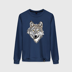 Свитшот хлопковый женский Волчья морда, цвет: тёмно-синий