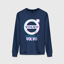 Свитшот хлопковый женский Значок Volvo в стиле Glitch, цвет: тёмно-синий