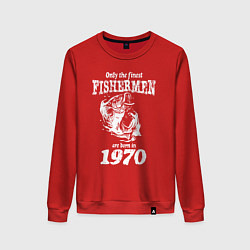 Свитшот хлопковый женский Только лучшие рыбаки родились в 1970 году, цвет: красный