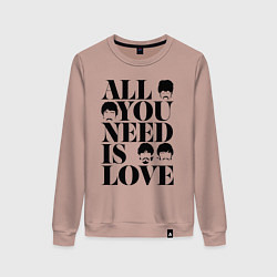 Свитшот хлопковый женский ALL YOU NEED IS LOVE THE BEATLES, цвет: пыльно-розовый