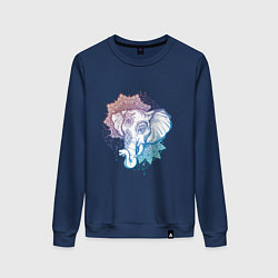 Свитшот хлопковый женский Мандала слон, цвет: тёмно-синий
