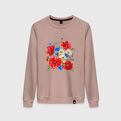 Женский свитшот Летний букет мак василек ромашка цветы лето