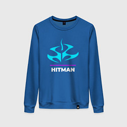Свитшот хлопковый женский Символ Hitman в неоновых цветах, цвет: синий