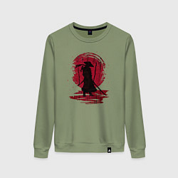 Свитшот хлопковый женский Самурай и красная луна, цвет: авокадо