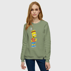 Свитшот хлопковый женский Барт Симпсон - индеец, цвет: авокадо — фото 2