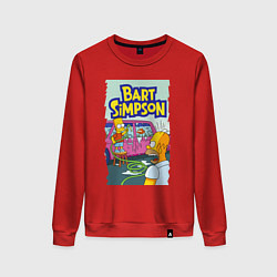 Свитшот хлопковый женский Барт Симпсон устроил из автомобиля аквариум, цвет: красный
