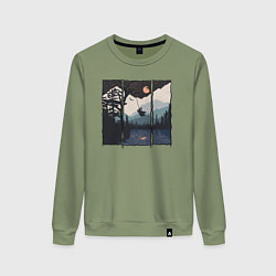 Свитшот хлопковый женский Оранжевая луна и тарзанка, цвет: авокадо