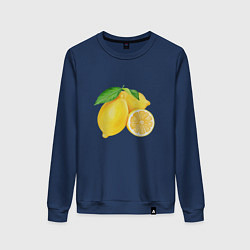 Свитшот хлопковый женский Сочные лимоны, цвет: тёмно-синий