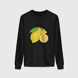Свитшот хлопковый женский Сочные лимоны, цвет: черный