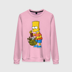 Свитшот хлопковый женский Барт Симпсон разбирает свой рюкзак, цвет: светло-розовый