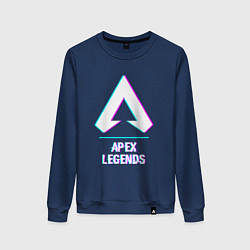 Свитшот хлопковый женский Apex Legends в стиле glitch и баги графики, цвет: тёмно-синий