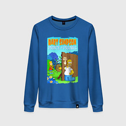 Свитшот хлопковый женский Барт Симпсон дурит своего батю - розыгрыш, цвет: синий