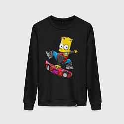 Свитшот хлопковый женский Барт Симпсон - крутой скейтбордист, цвет: черный