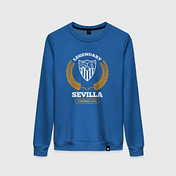 Свитшот хлопковый женский Лого Sevilla и надпись legendary football club, цвет: синий