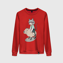 Свитшот хлопковый женский Nazrin - Touhou riding a capybara, цвет: красный