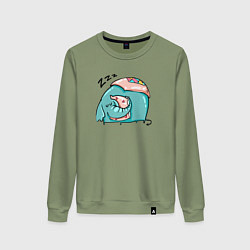 Свитшот хлопковый женский Спящий слон с подушкой, цвет: авокадо