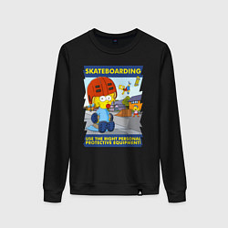 Свитшот хлопковый женский Skateboarding - use the right personal protective, цвет: черный
