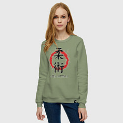 Свитшот хлопковый женский Jiu jitsu red splashes logo, цвет: авокадо — фото 2