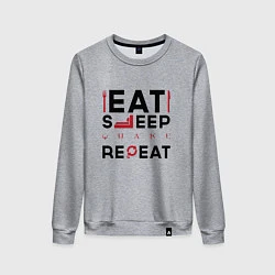 Свитшот хлопковый женский Надпись: eat sleep Quake repeat, цвет: меланж