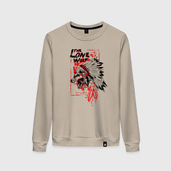 Свитшот хлопковый женский Одинокий волк индеец, цвет: миндальный