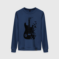 Свитшот хлопковый женский Гитара и птицы, цвет: тёмно-синий