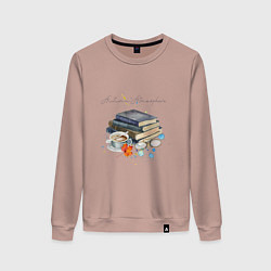 Свитшот хлопковый женский Autumn atmosphere with books and coffee, цвет: пыльно-розовый