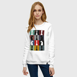 Свитшот хлопковый женский Шахматные фигуры на цветном фоне, цвет: белый — фото 2