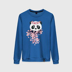 Свитшот хлопковый женский Панда в сакуре, цвет: синий